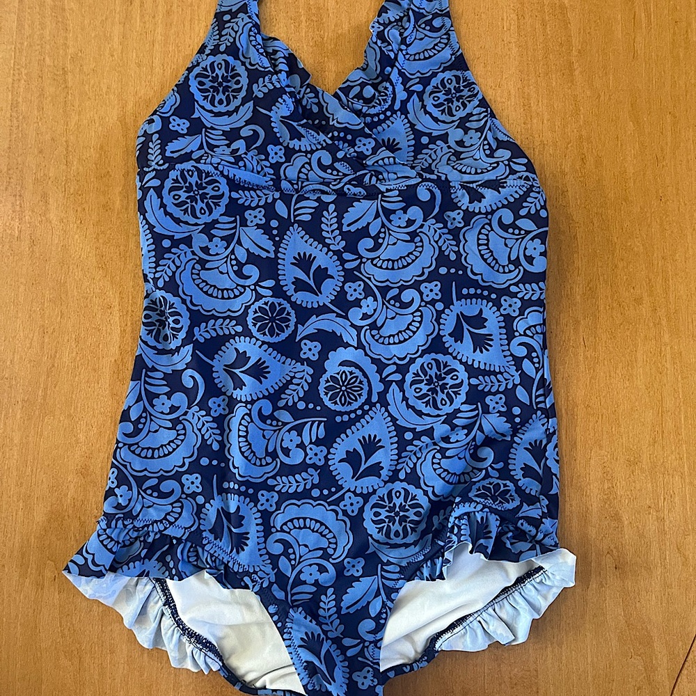 Blue floral One-Piece Garnet Hill Swimsuit